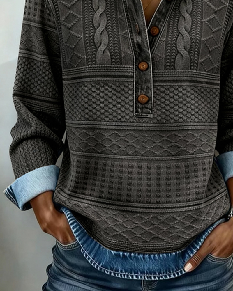Alexis - Elegant Sweatshirt with Half Button and Collar