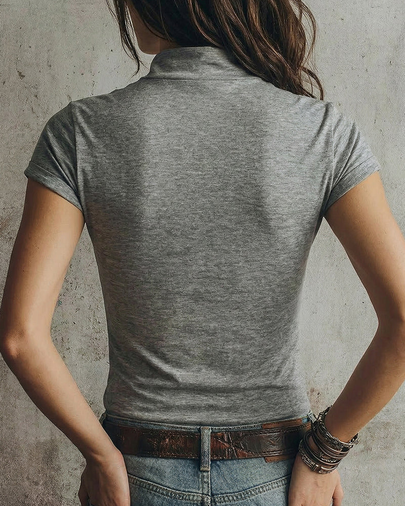 Portia - Zip Neck Short Sleeve Top