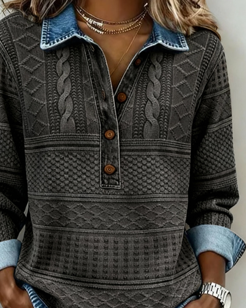 Alexis - Elegant Sweatshirt with Half Button and Collar