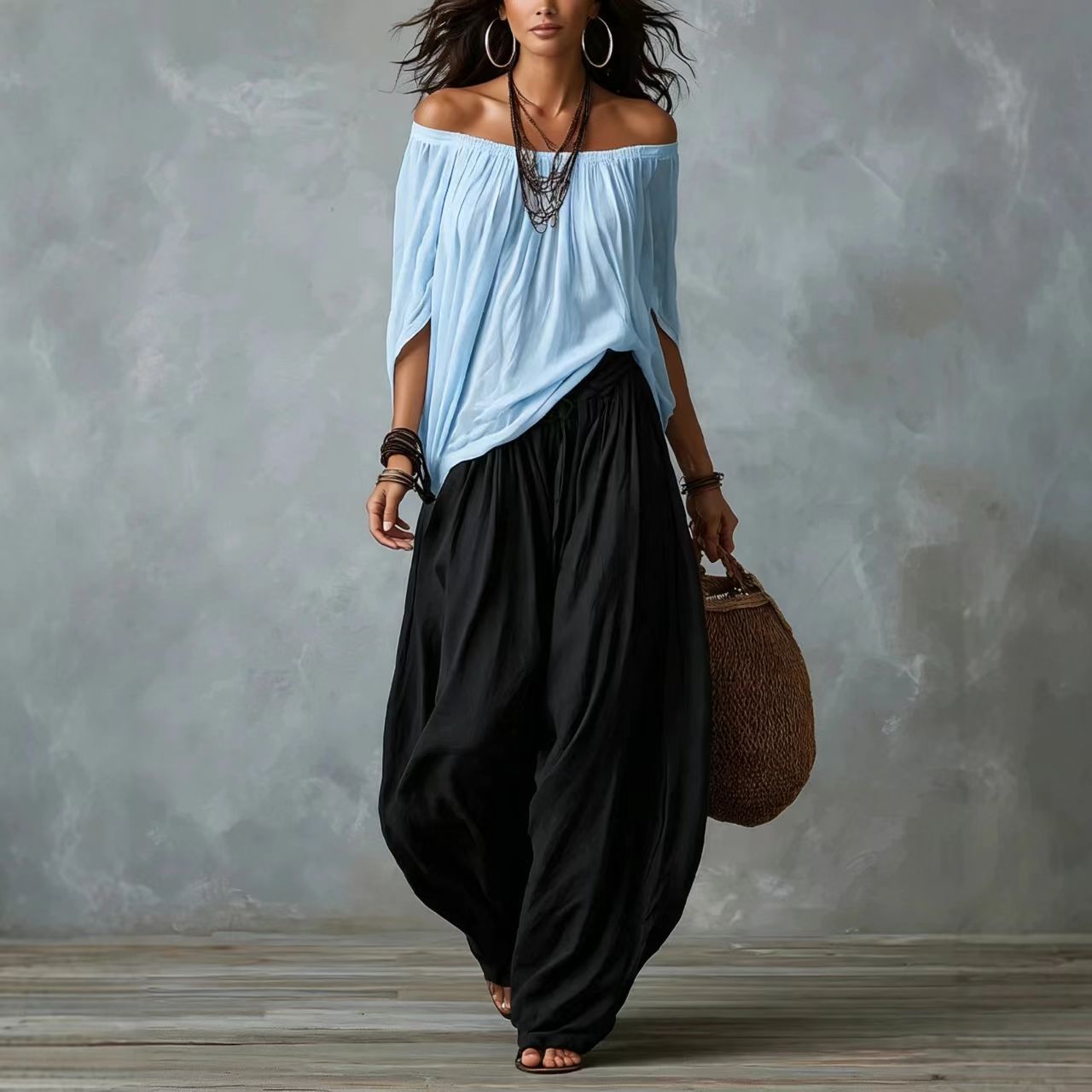 Giselle - Off Shoulder Top and Lantern Pants Two-Piece Set