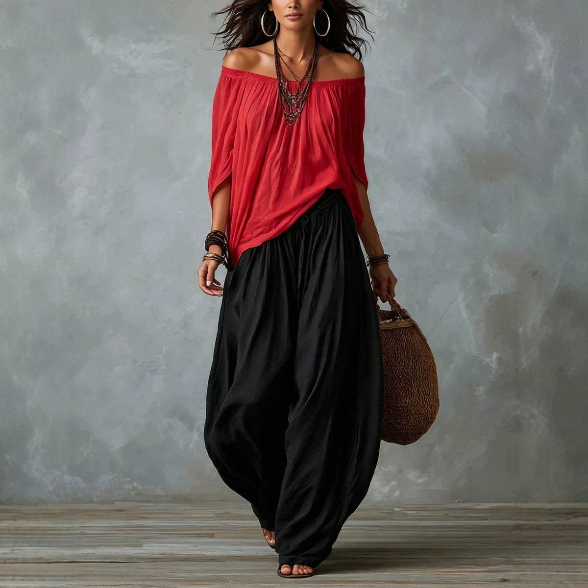 Giselle - Off Shoulder Top and Lantern Pants Two-Piece Set