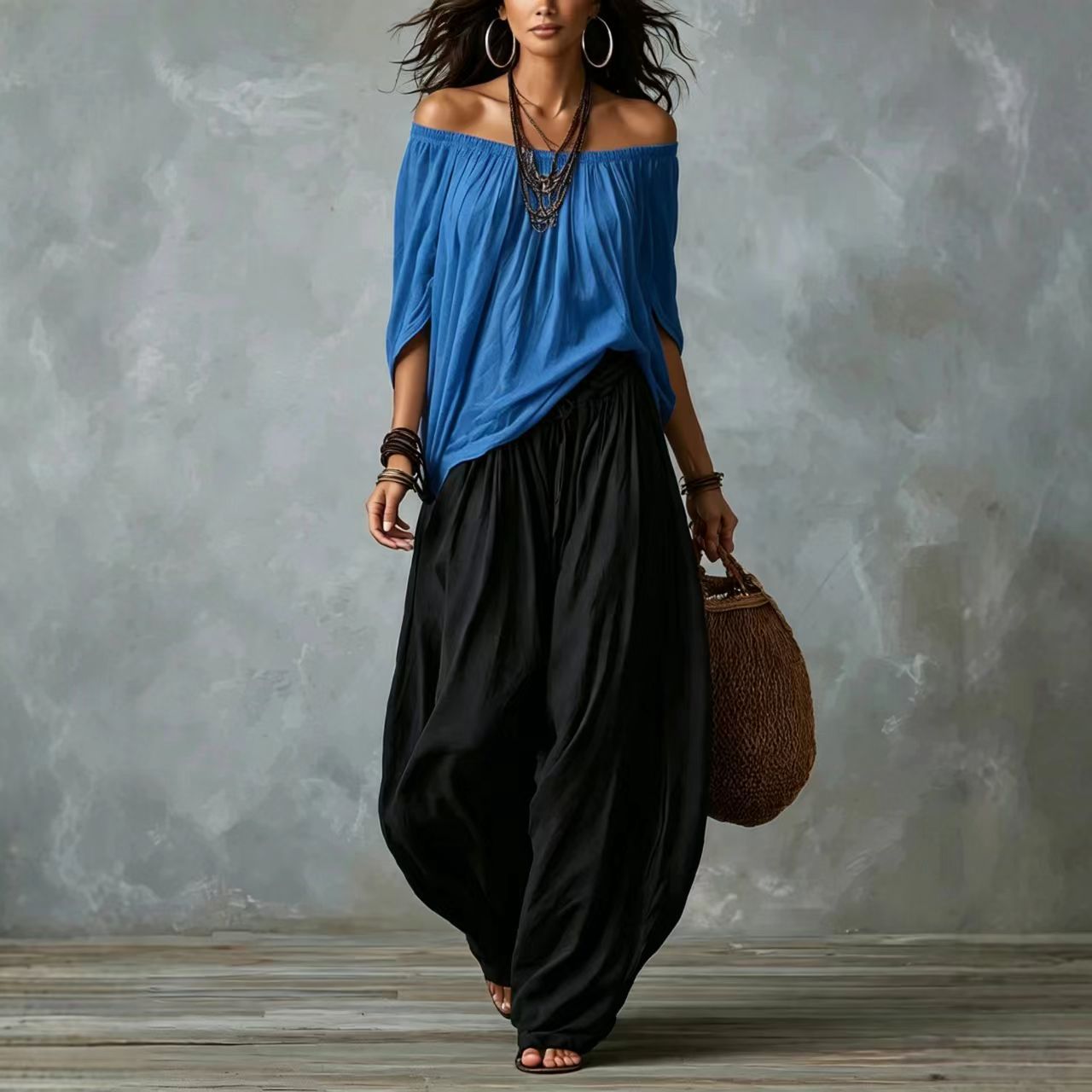 Giselle - Off Shoulder Top and Lantern Pants Two-Piece Set