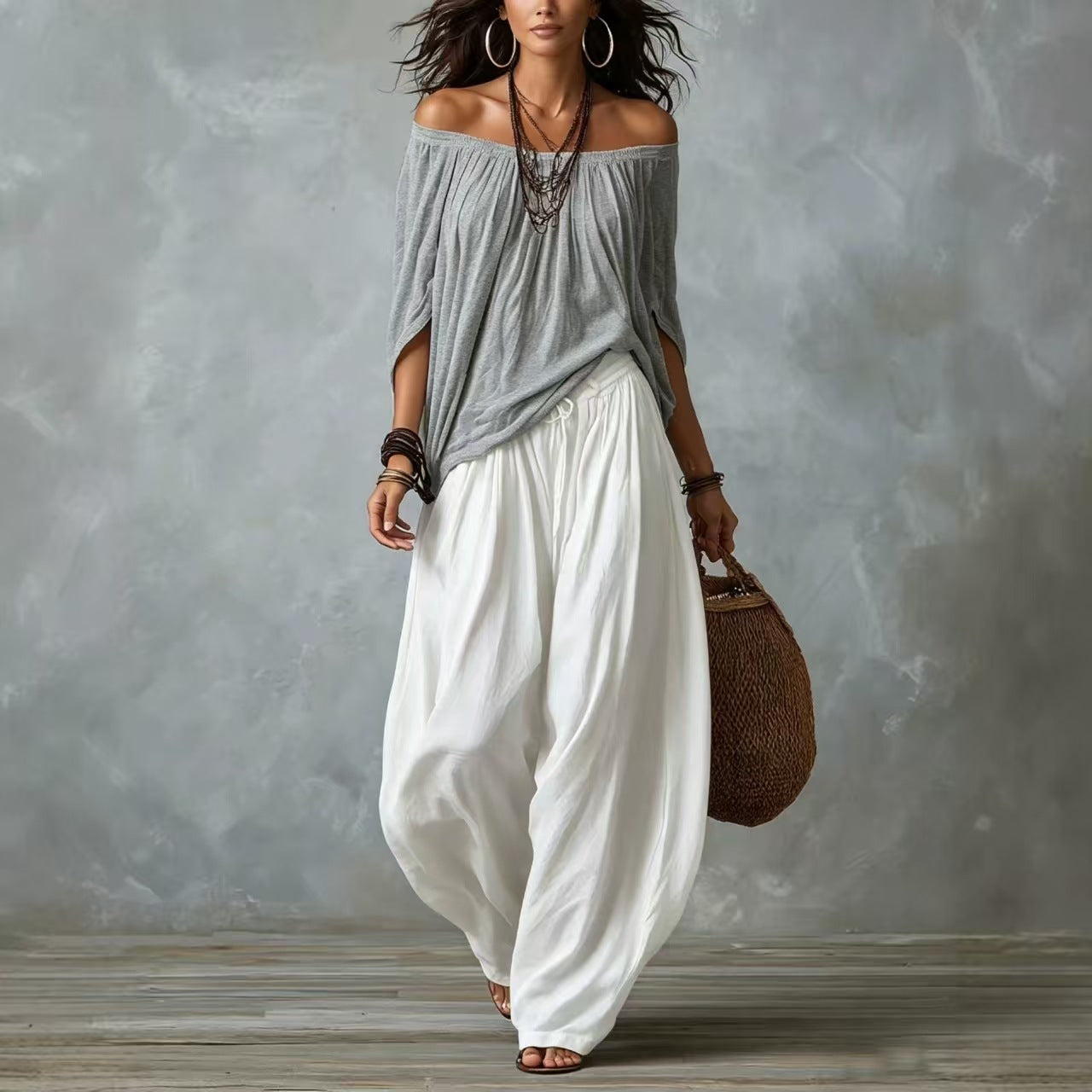 Giselle - Off Shoulder Top and Lantern Pants Two-Piece Set