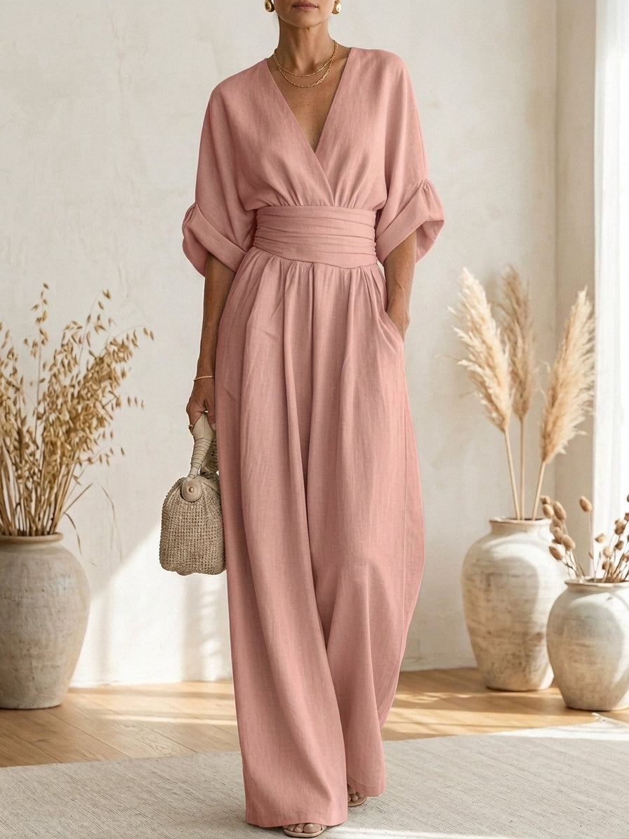 Savannah - Elegant Jumpsuit with V-Neck and High Waist