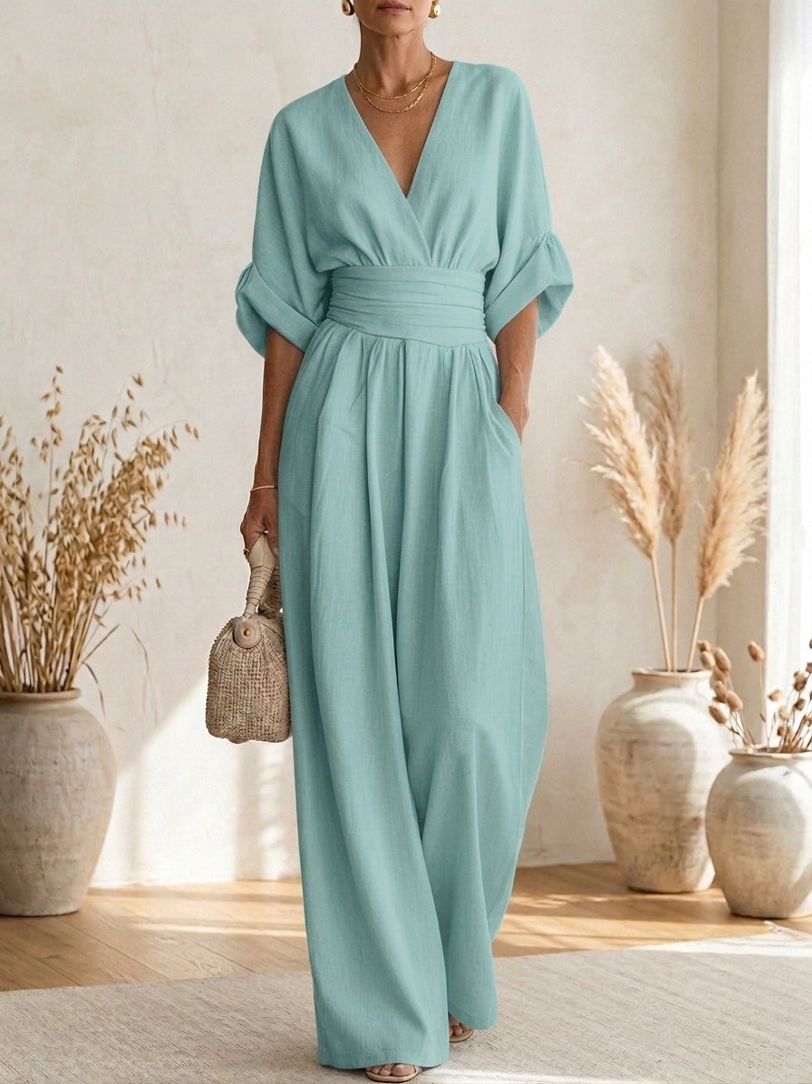 Savannah - Elegant Jumpsuit with V-Neck and High Waist