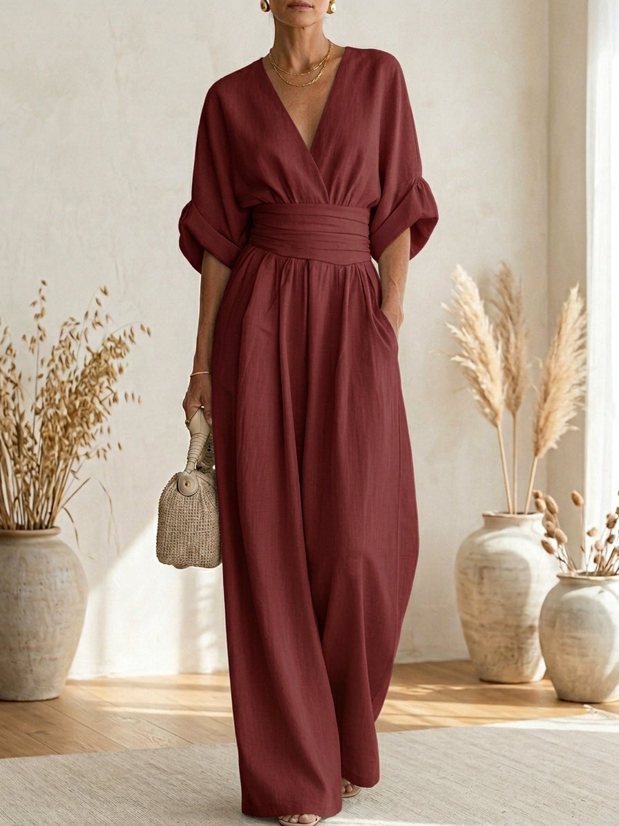 Savannah - Elegant Jumpsuit with V-Neck and High Waist