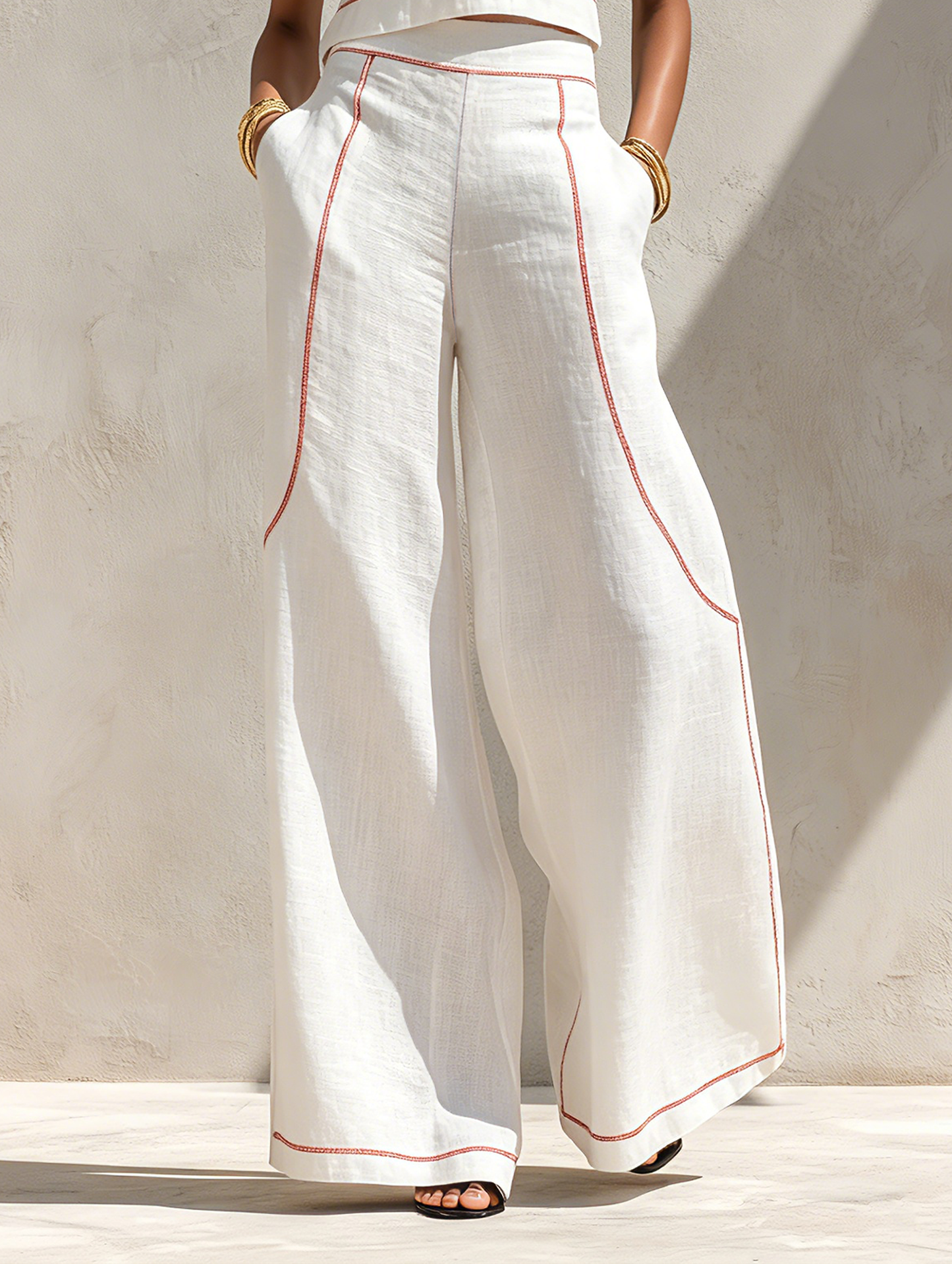 Calla - Contrast-Trim Blouse & Wide Pants Set