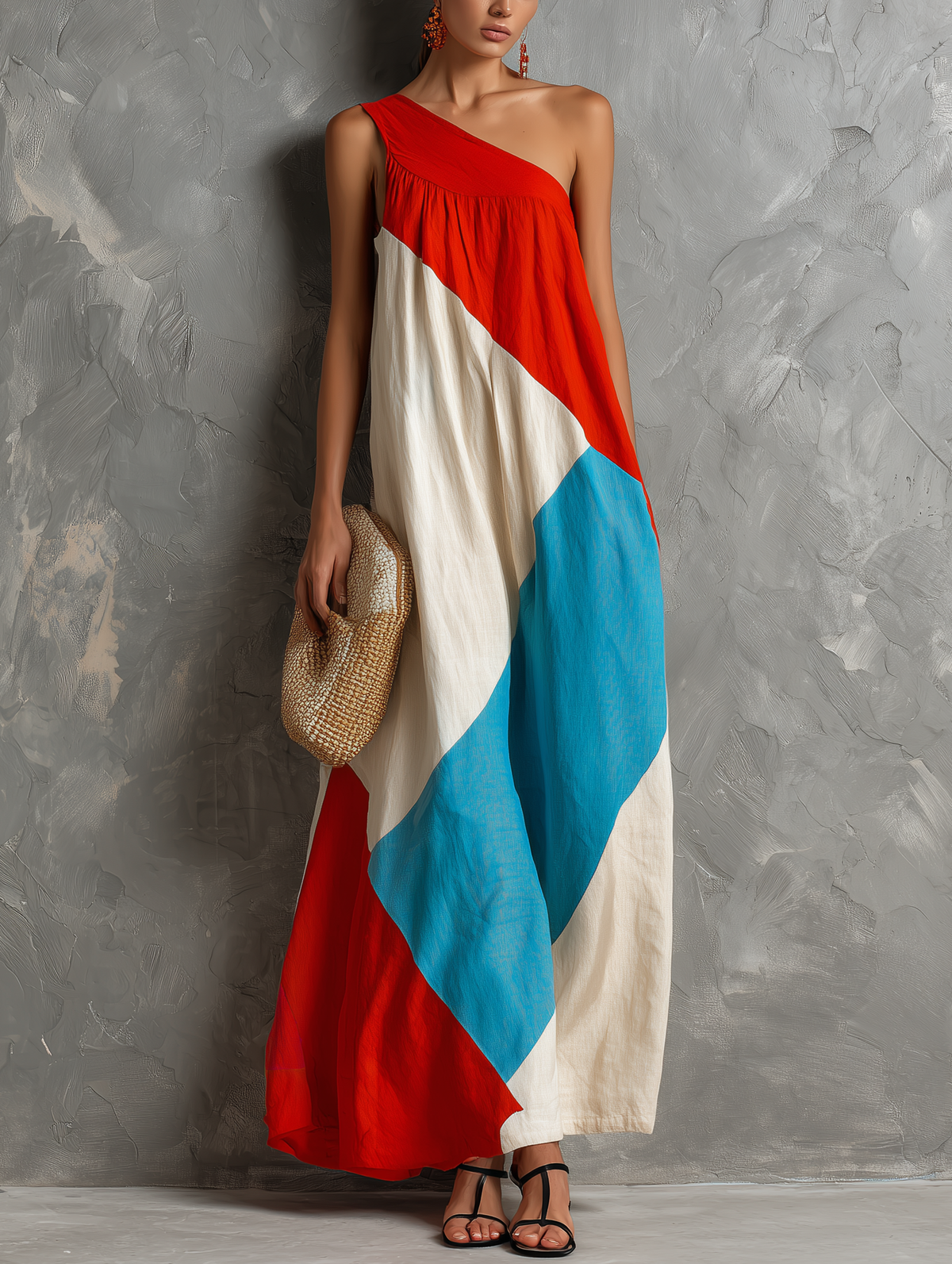 Zurina - Color-Block One-Shoulder Maxi Dress