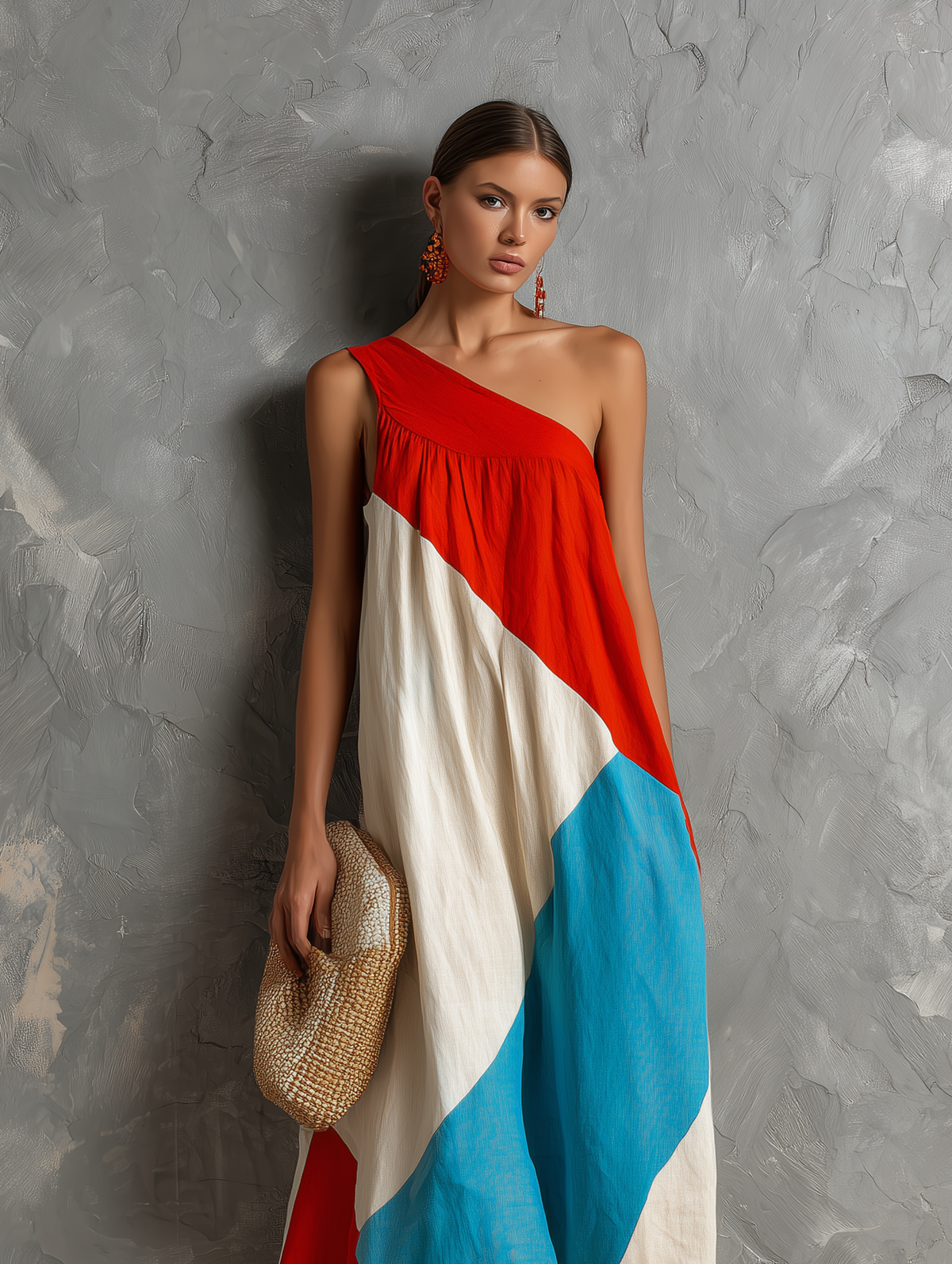 Zurina - Color-Block One-Shoulder Maxi Dress