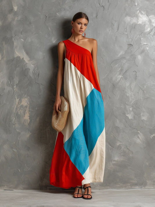Zurina - Color-Block One-Shoulder Maxi Dress