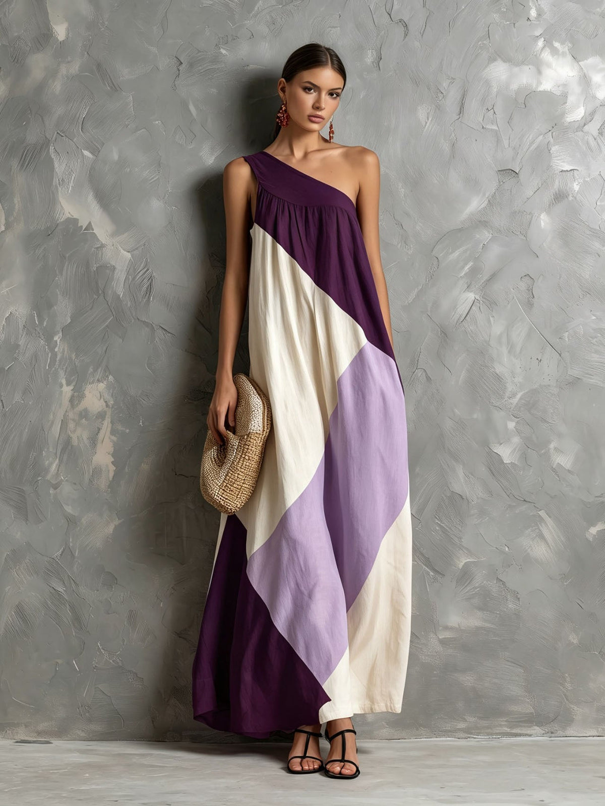 Zurina - Color-Block One-Shoulder Maxi Dress