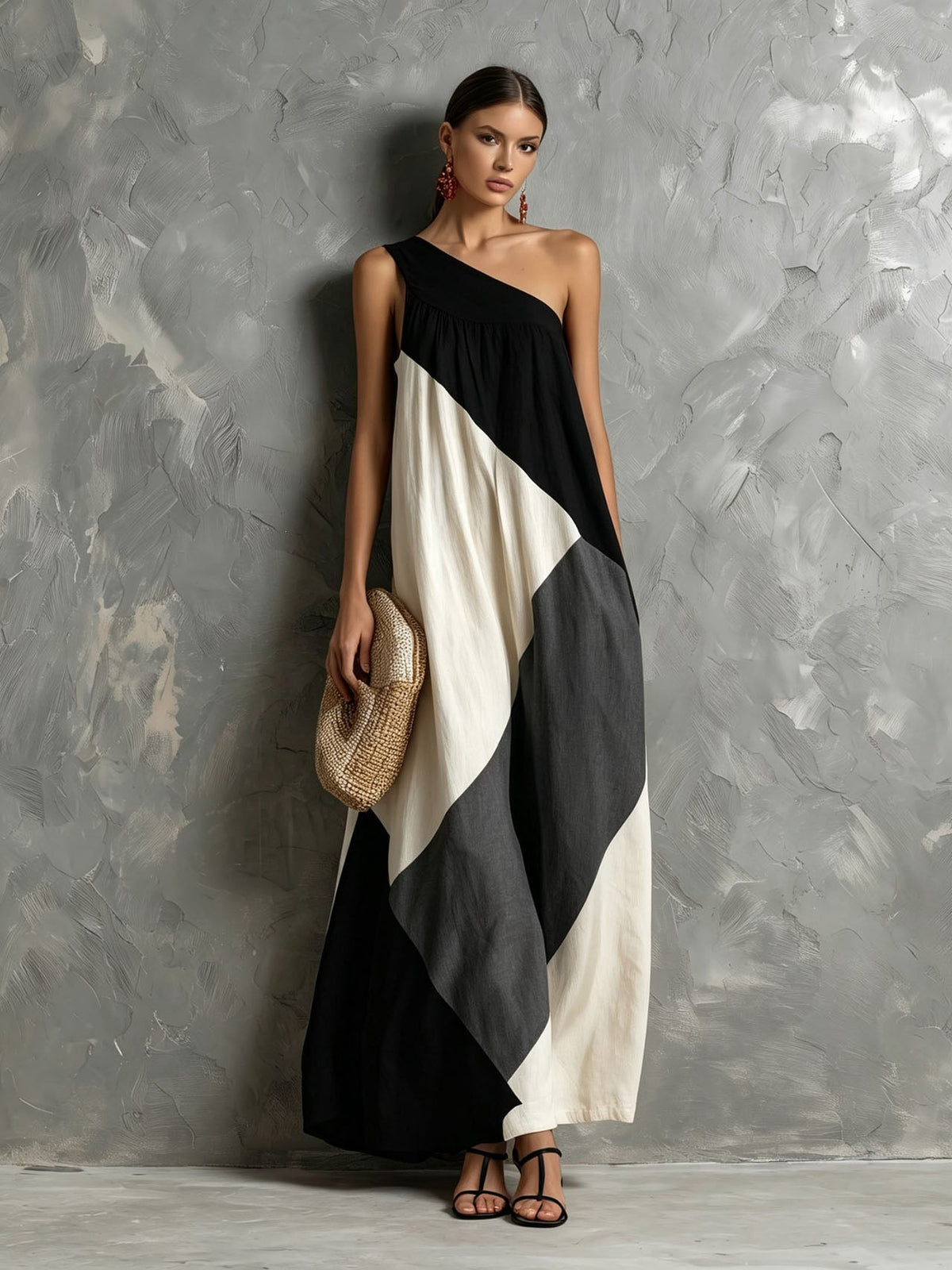 Zurina - Color-Block One-Shoulder Maxi Dress