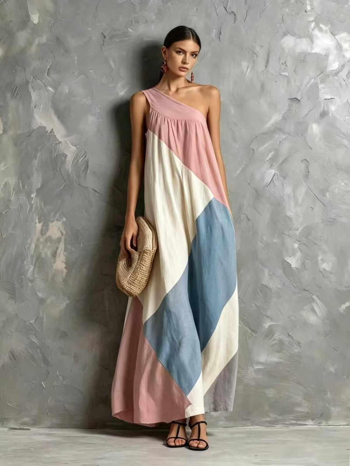 Zurina - Color-Block One-Shoulder Maxi Dress