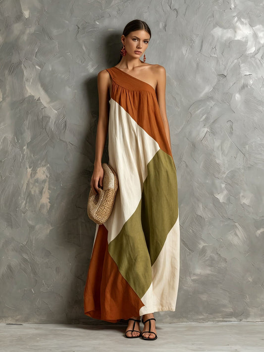 Zurina - Color-Block One-Shoulder Maxi Dress