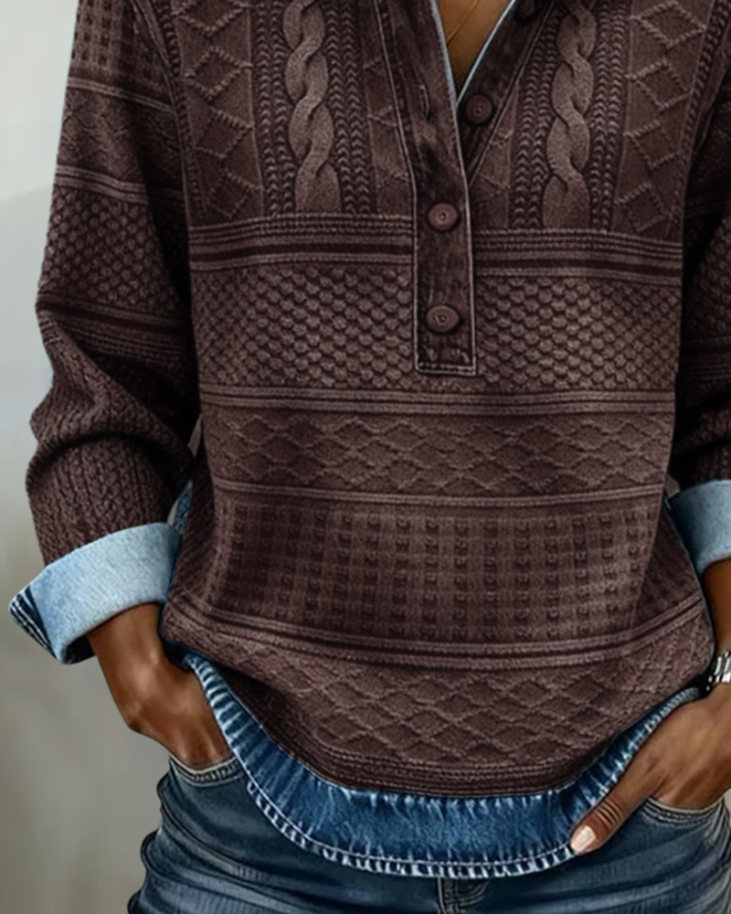 Alexis - Elegant Sweatshirt with Half Button and Collar