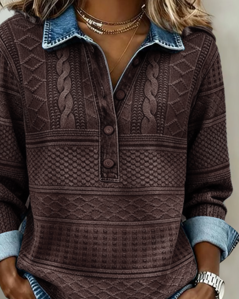 Alexis - Elegant Sweatshirt with Half Button and Collar