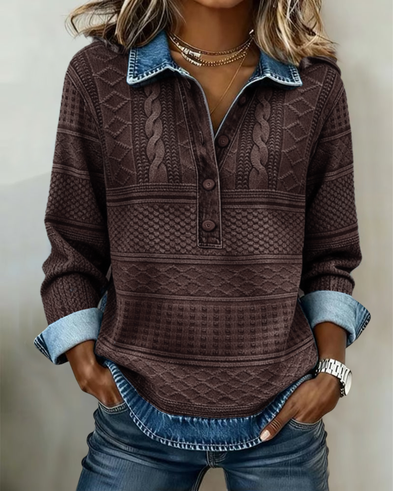 Alexis - Elegant Sweatshirt with Half Button and Collar