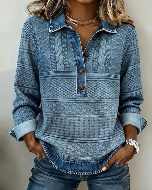 Alexis - Elegant Sweatshirt with Half Button and Collar