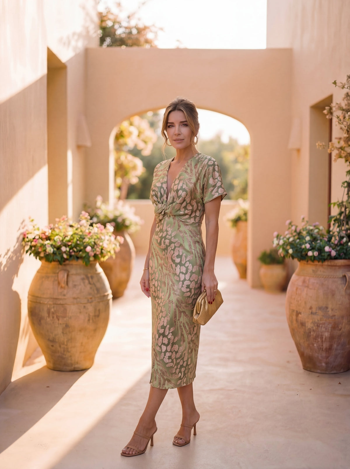Anita - Wrap Twist V-Neck Bodycon Midi Dress