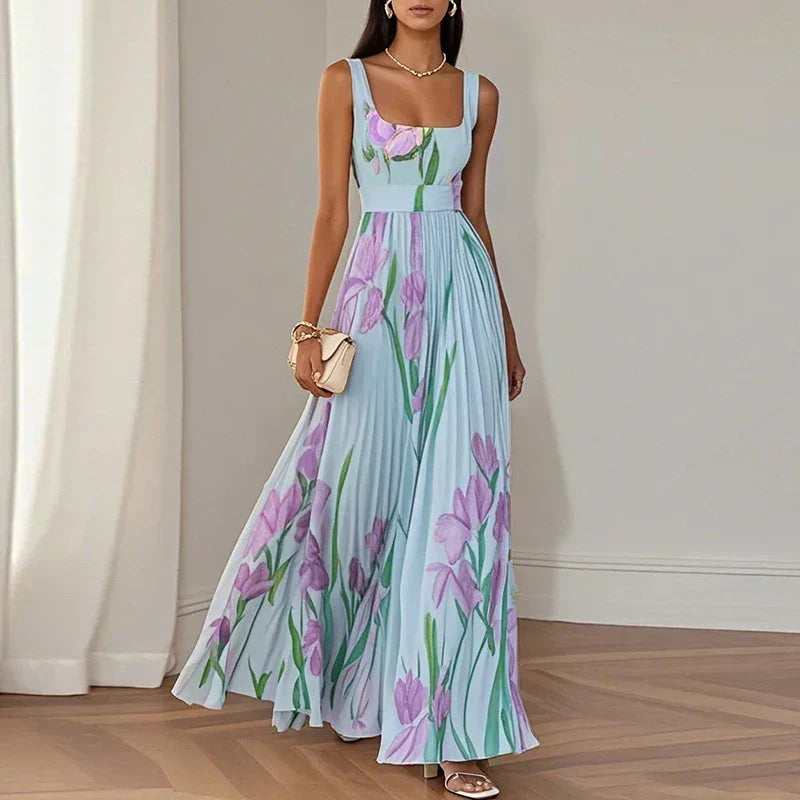Apple - Floral Print Pleated Maxi Dress