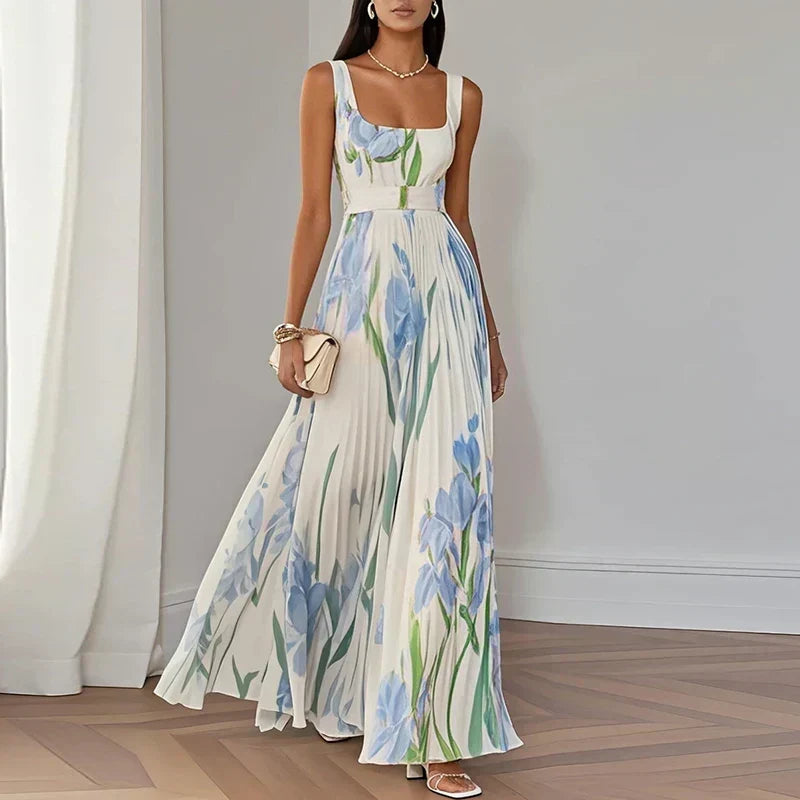 Apple - Floral Print Pleated Maxi Dress