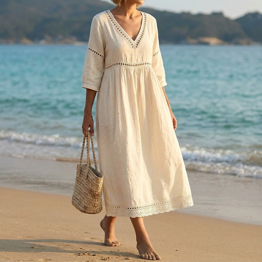 Rosie - Crochet Trim Midi Dress