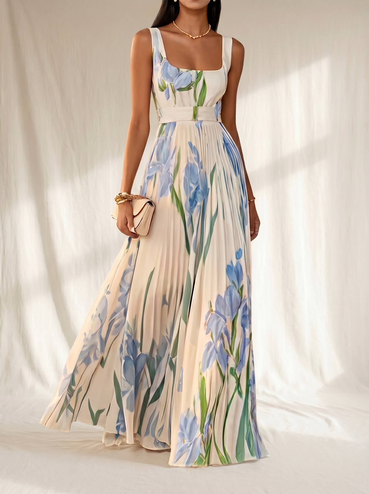 Apple - Floral Print Pleated Maxi Dress